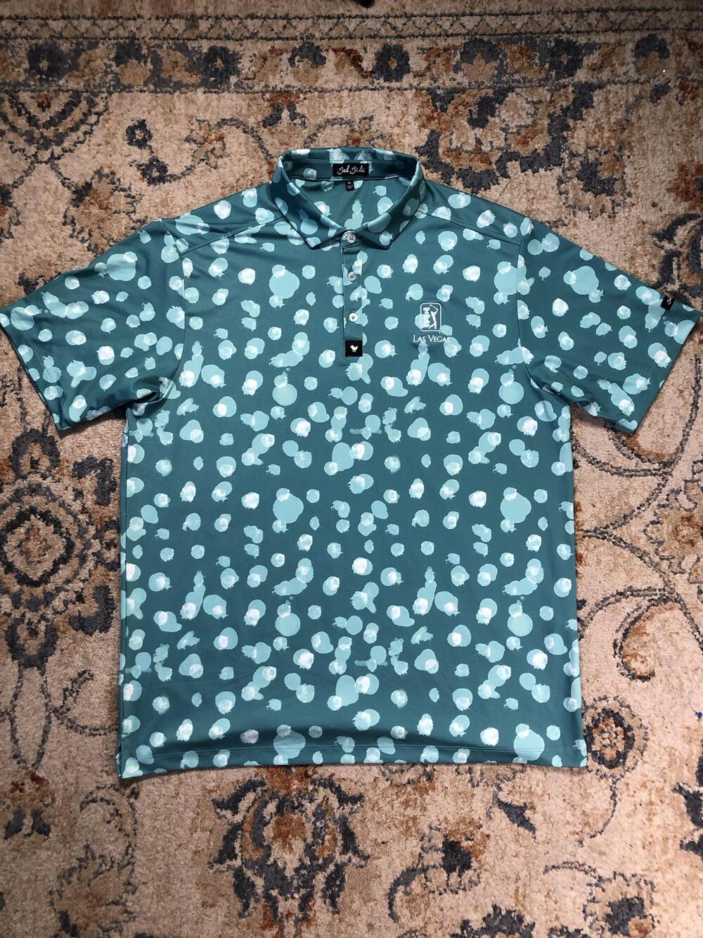 Bad Birdie Polo Shirt Mens XL Green Polka Dot TPC Las Vegas Golf Short Sleeve